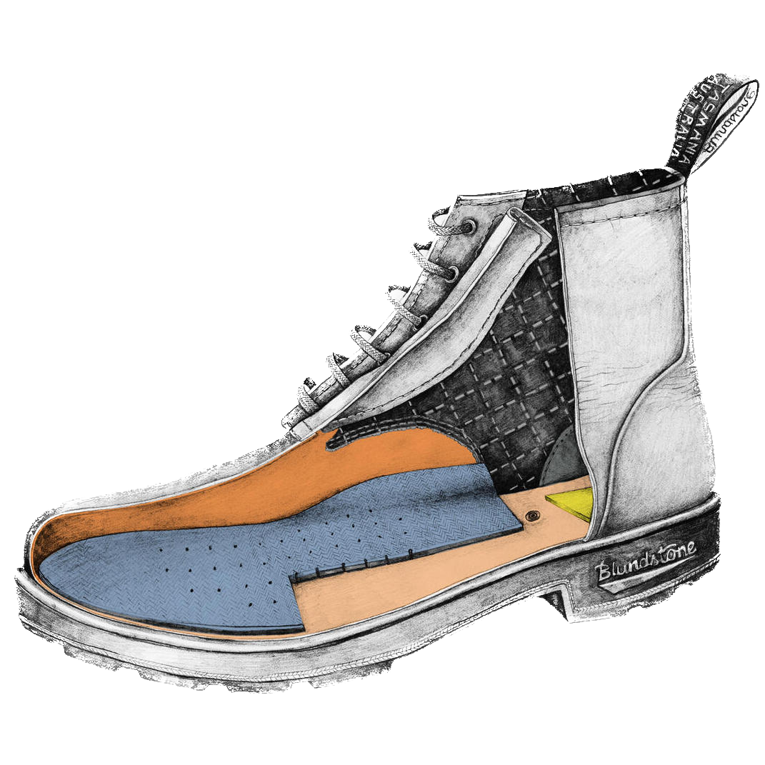 Drawing of a Blundstone Heritage series lace-up boot